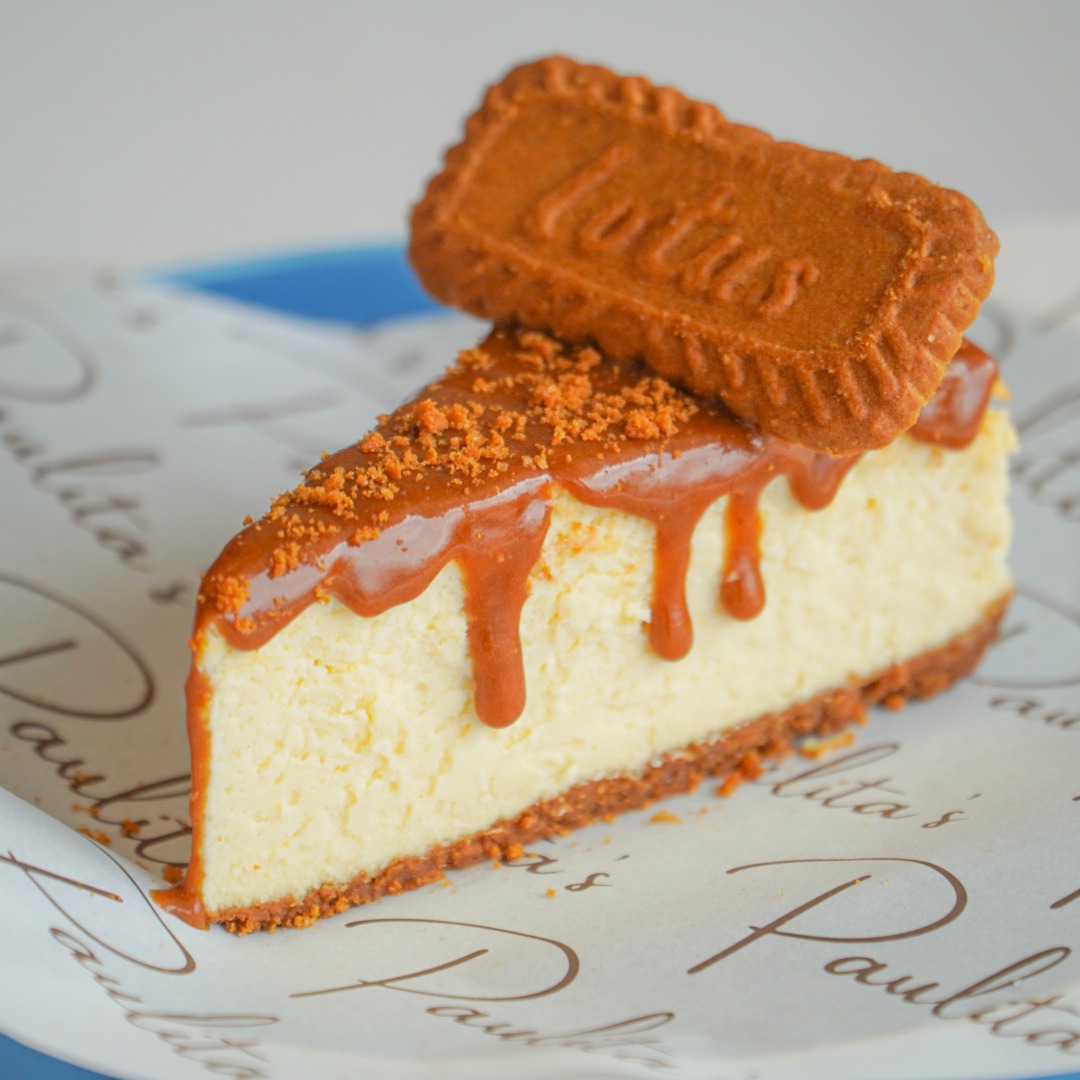 Biscoff Lotus cheesecake slice on a Paulita's plate